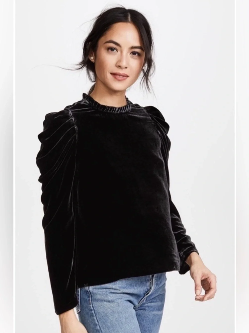 Ulla Johnson Giles Black Velvet Puff Sleeve Top size 4